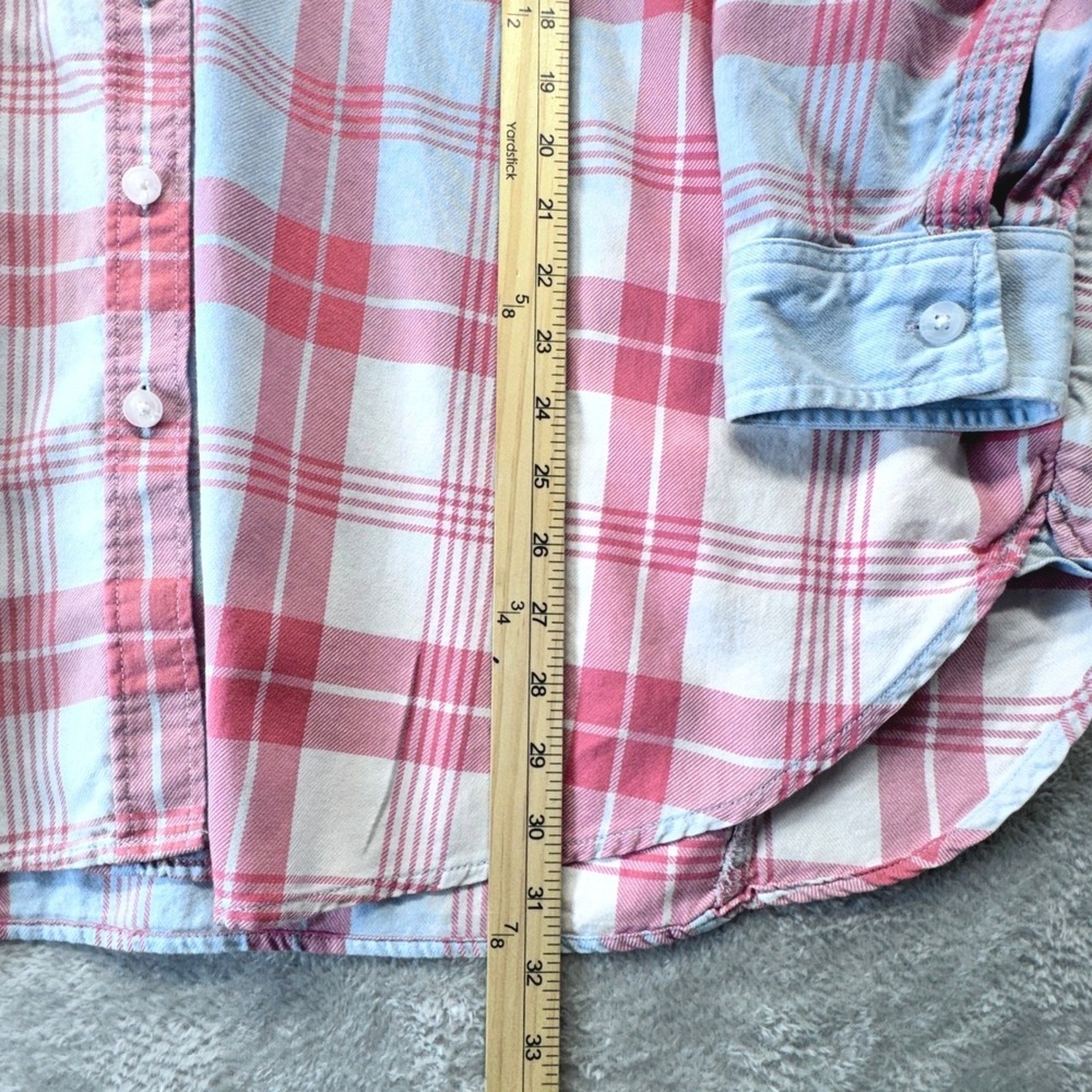 American Eagle Oversized Plaid Shirt Womens XL Pink Blue Cotton Button Down Fall - Picture 11 of 16
